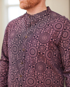 Galactic Journey Shirt (hand block printed w/nehru collar)